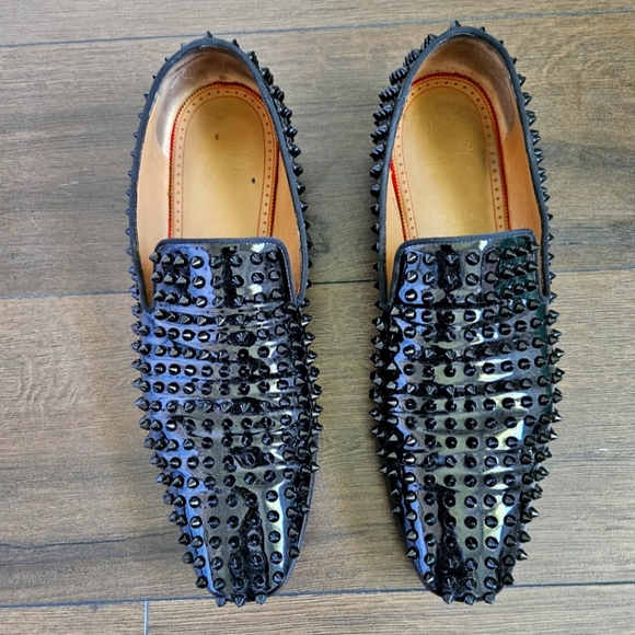 Louboutin Men's Black Dandelion Spikes Flat Patent - Size 45 US 11 - Picture 4 of 16